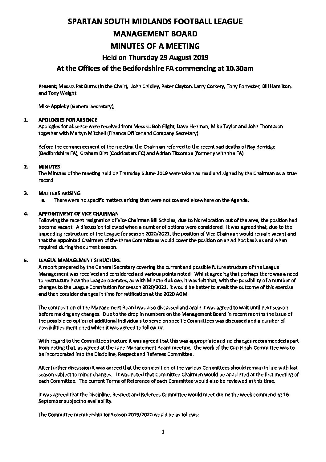 Board Minutes – 12th November